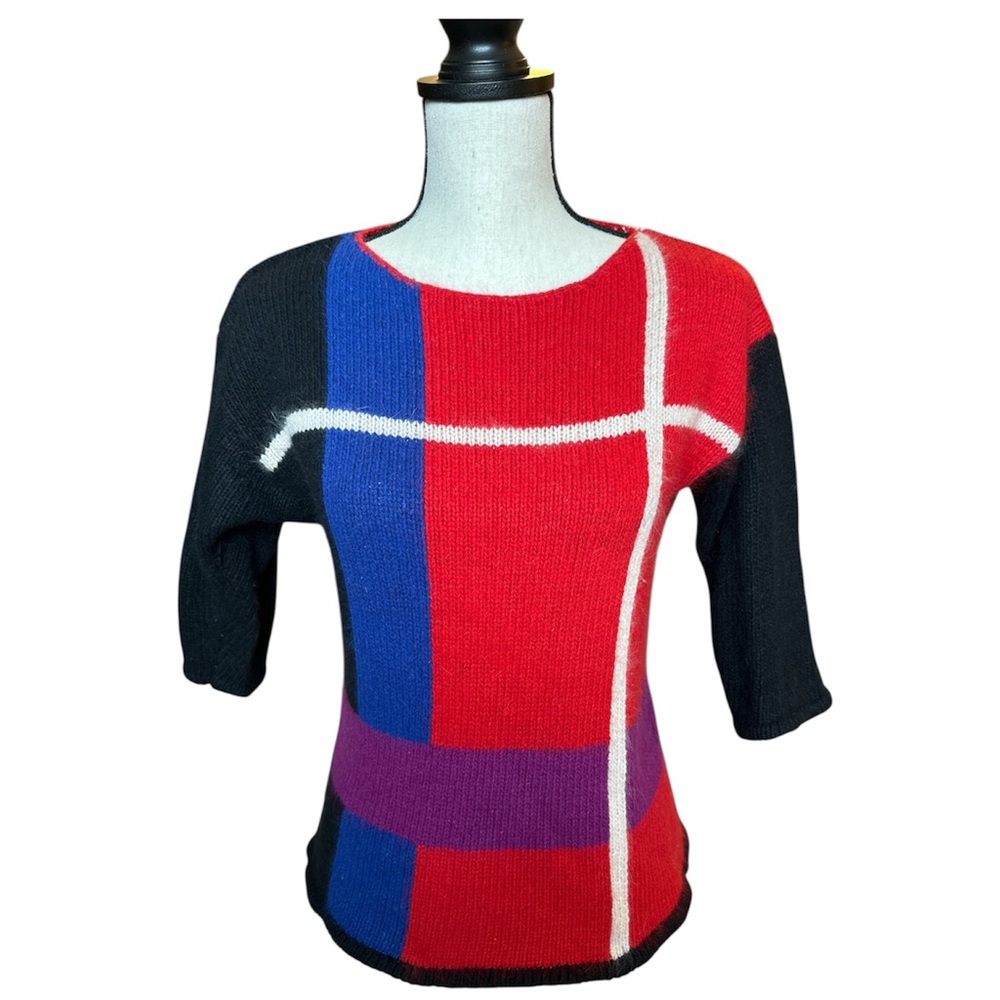 Vintage Liz Claiborne Petites Colorblock Knit Top | Silk Angora Blend | Size P